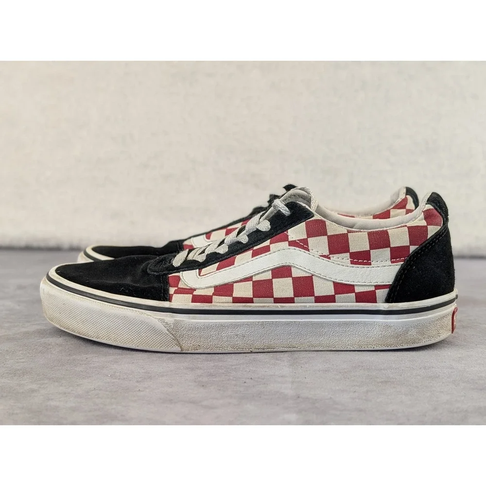 Vans Ward Low Top Checkerboard Sneakers Red Black White Women 7.5 500714